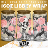 Floral Skellington UV DTF 16oz Glass Cup Wrap