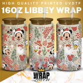 Mouse and Friends HOWDY Christmas UV DTF 16oz Glass Cup Wrap