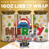 Merry Stitchmas Experiment 626 UV DTF 16oz Glass Cup Wrap
