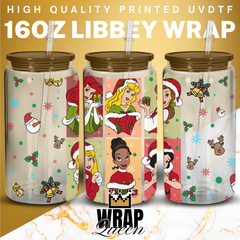 Princess Christmas UV DTF 16oz Glass Cup Wrap