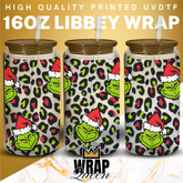 Grinch Leopard print UV DTF 16oz Glass Cup Wrap