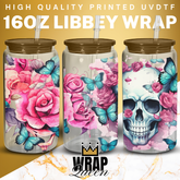 Floral Skulls 16oz UVDTF Libbey Wrap