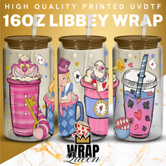 Alice Cartoon Film Cups UV DTF 16oz Glass Cup Wrap