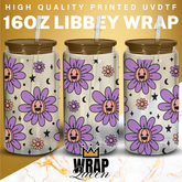 Halloween Flower Pumpkin Purple 3 UV DTF 16oz Glass Cup Wrap