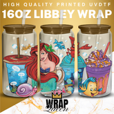 Ariel Mermaid Cups UV DTF 16oz Glass Cup Wrap