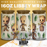 Superhero Groot UV DTF 16oz Glass Cup Wrap