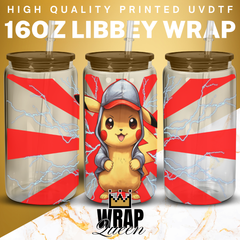 Anime Pika Lightening UV DTF 16oz Glass Cup Wrap