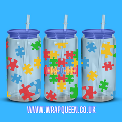 Awareness Autism 2 - UV DTF 16oz Glass Cup Wrap