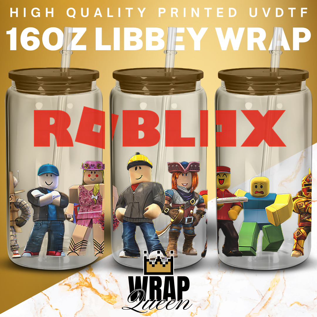 Gaming Roblox Cartoon UV DTF 16oz Glass Cup Wrap