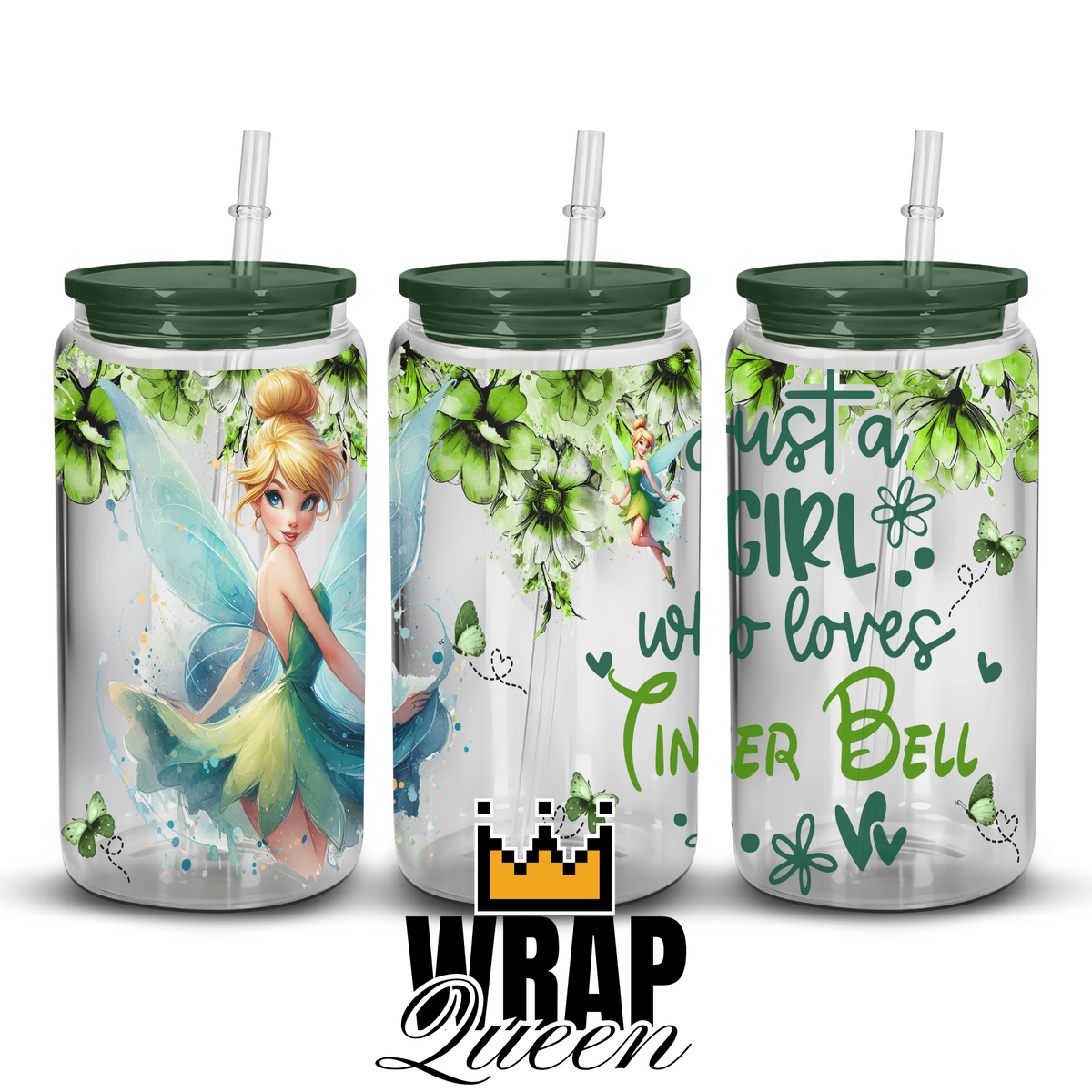 Just a girl who loves Tinkerbell UV DTF 16oz Glass Cup Wrap